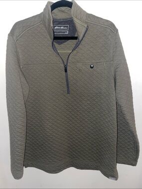 Eddie Bauer Olive Quilted Half-Zip Shirt Jacket